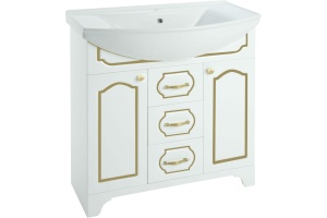 Тумба с раковиной Bellezza Тиффани 75 белая, патина золото