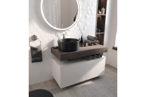 Столешница STWORKI Ольборг 100 дуб карпентер, без отверстий,  2 тумбы 50, с раковиной BOCCHI Vessel черной - 3