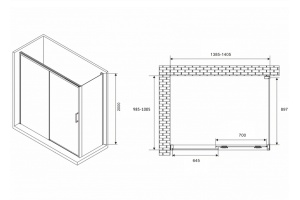 Душевой уголок Abber Komfort 140х100 черный стекло прозрачное - 2