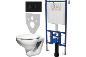 Комплект Унитаз подвесной Roca Mateo 346200000 с микролифтом + Система инсталляции для унитазов DIWO 4501 + Кнопка смыва DIWO 7313 черная матовая