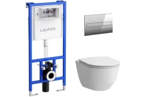 Комплект Laufen унитаз безободковый, с микролифтом + система инсталляции с кнопкой смыва 8.6996.6.000.000.R