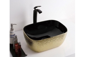 Раковина накладная CeramaLux NC 46 см черный/золото (D1333H022) - 2