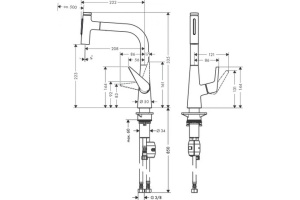 Кухонный смеситель, однорычажный, 220, с вытяжным душем, 2jet Hansgrohe 72824000 - 2