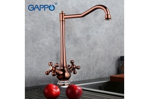 Смеситель для кухни с керамическим рисунком с гайкой красное золото G4065-3 - 2