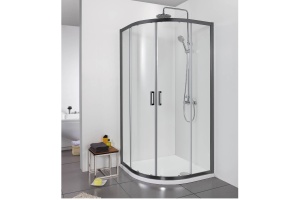 AQ ARI RO 09020BL Душевой уголок 1/4 круга, двери раздвижные 900x900x2000, профиль черный, стекло прозрачное - 3