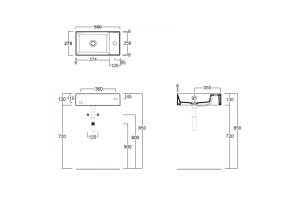 SIMAS AGILE Раковина подвесная 50х27 см, правая , с 1 отв под смеситель,цвет белый матовый - 3