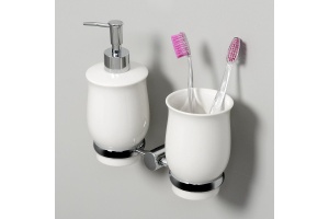 Стакан для зубных щеток и дозатор Wasserkraft хром - белый - 2
