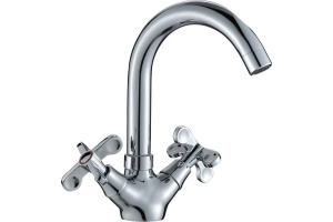 Смеситель для умывальника двуручный с поворотным изливом 143мм, хром RS42-62