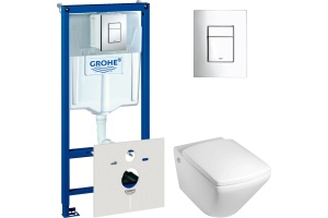 Комплект Унитаз подвесной Jacob Delafon Escale E1306 + Система инсталляции для унитазов Grohe Rapid SL 38775001 4 в 1 с кнопкой смыва