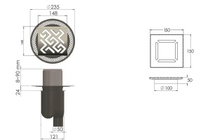 Душевой трап Berges Platz Antik 15х15 бронза - 2