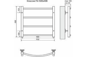 Водяной полотенцесушитель Terminus Классик П4 500х496 Хром - 3