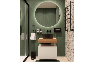 Столешница STWORKI Ольборг 60 дуб французский, без отверстий, с тумбой 60, с раковиной BOCCHI Vessel черной - 2