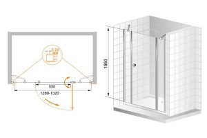 Душевая дверь Cezares Elena 130 хром стекло прозрачное - 3