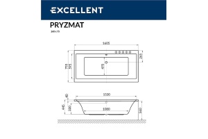 Акриловая ванна Excellent Pryzmat Slim 160x75 белая с гидромассажем - 2
