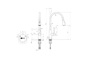 Смеситель для кухни Lemark с гибким  изливом и 2х-функциональным аэратором, сталь/черный (LM5082S-Black) - 2