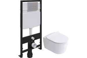 Комплект Унитаз подвесной STWORKI Ноттвиль SETK3104-2616 безободковый, с микролифтом + Система инсталляции для унитазов EWRIKA ProLT 0026-2020 с кнопкой смыва 0040 хром матовый