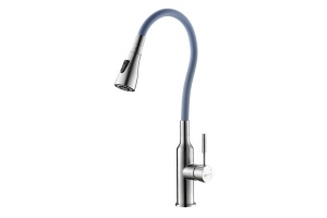 Смеситель для кухни Lemark с гибким  изливом и 2х-функциональным аэратором, сталь/серый (LM5082S-Gray)
