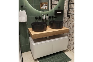 Мебель для ванной STWORKI Ольборг 100 столешница дуб французский, без отверстий, 2 тумбы 50 + 2 раковины - 2