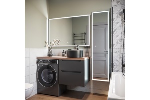 Мебель для ванной STWORKI Берген 60 серая с темной столешницей 122, раковина BOCCHI Vessel 1174-004-0125 черная, L - 3