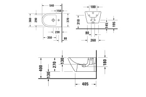 DURAVIT (D-Neo) Биде подвесное 370 x 540 мм, с переливом, с отверстием под смеситель, белое - 2