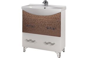 Тумба с раковиной Bellezza Маргарита 75 2 ящика белая/бронза - 2