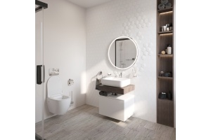 Столешница STWORKI Ольборг 60 дуб карпентер, без отверстий, с тумбой 60, с раковиной STWORKI Soul 1 белой - 3