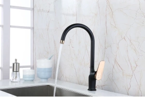 Смеситель Lemark Bronx LM3705BLR для кухни, с высоким поворотным изливом, черный/розовое золото - 2