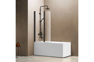 Шторка на ванну Vincea 114х140 профиль черный стекло прозрачное