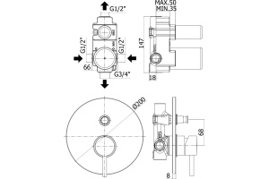 Смеситель Paffoni Light LIG015NO С ВНУТРЕННЕЙ ЧАСТЬЮ, для ванны с душем - 2