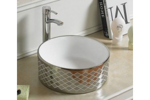 Раковина накладная CeramaLux NC 41 см белая/серебро (7078ASP) - 3