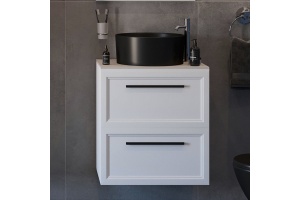 Тумба с раковиной STWORKI Эстерсунд 60 белая матовая, простоун беж, BOCCHI Vessel черная