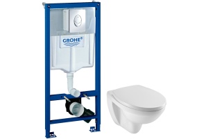 Комплект Система инсталляции для унитазов Grohe Rapid SL 38721001 3 в 1 с кнопкой смыва + Чаша для унитаза подвесного Jacob Delafon Patio EDV102-00