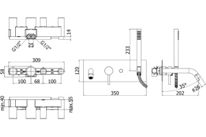 Смеситель Paffoni Light LIG001HGSP С ВНУТРЕННЕЙ ЧАСТЬЮ, для ванны с душем, золото медовое брашированное - 3