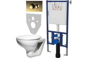 Комплект Унитаз подвесной Roca Mateo 346200000 с микролифтом + Система инсталляции для унитазов DIWO 4501 + Кнопка смыва DIWO 7315 золотая