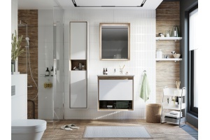 Зеркало STWORKI Ольтен 60 дуб сонома, с подсветкой, сенсор на зеркале, прямоугольное, из МДФ, под дерево - 2