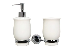 Стакан для зубных щеток и дозатор Wasserkraft хром - белый