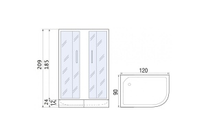 Душевое ограждение с поддоном River Don XL 120/90/24 MT R (10000008320) - 2