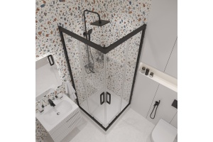 Душевой уголок STWORKI Дублин 90x90 см профиль черный матовый, прозрачное стекло, квадратный - 3