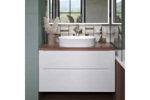 Тумба с раковиной STWORKI Берген 100 белая с темной столешницей, раковина Bocchi Sottile 1521-001-0125