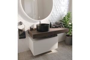 Столешница STWORKI Ольборг 120 дуб карпентер, без отверстий, с тумбой 80, с раковиной BOCCHI Vessel черной - 3