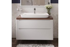 Тумба с раковиной STWORKI Берген 100 белая с темной столешницей, DIWO Углич 0117