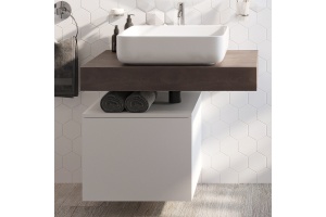 Столешница STWORKI Ольборг 80 дуб карпентер, без отверстий, с тумбой 50, с раковиной STWORKI Soul 1 белой