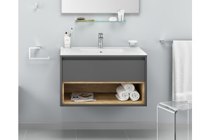 Тумба под раковину EXCELLENT Tuto 80 серый - светлое дерево - 2