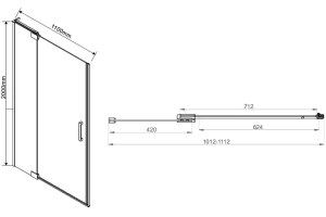 Душевая дверь в нишу Vincea EXTRA 110х200 профиль сталь стекло прозрачное - 3