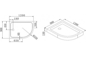Поддон для душа Cezares Tray R550 120х100 см акриловый L - 3