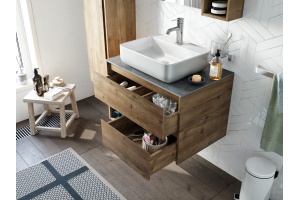 Мебель для ванной STWORKI Карлстад 75 дуб рустикальный, роверелла, в стиле лофт, под дерево, российская - 2