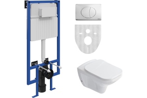 Комплект Унитаз подвесной STWORKI Дублин SETK3504-0605 с микролифтом + Система инсталляции для унитазов STWORKI 510162 с кнопкой смыва 230823 хром матовый