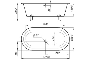 Ванна из искусственного камня Фэма Феррара 2 белая, ножки хром - 2
