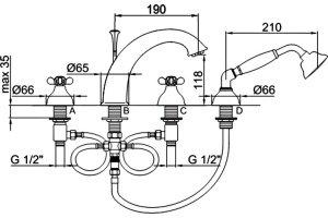 Смеситель Webert Ottocento OT730101010 золото, на борт ванны - 2