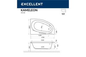 Акриловая ванна Excellent Kameleon 170x110 белая золото правая с гидромассажем - 3